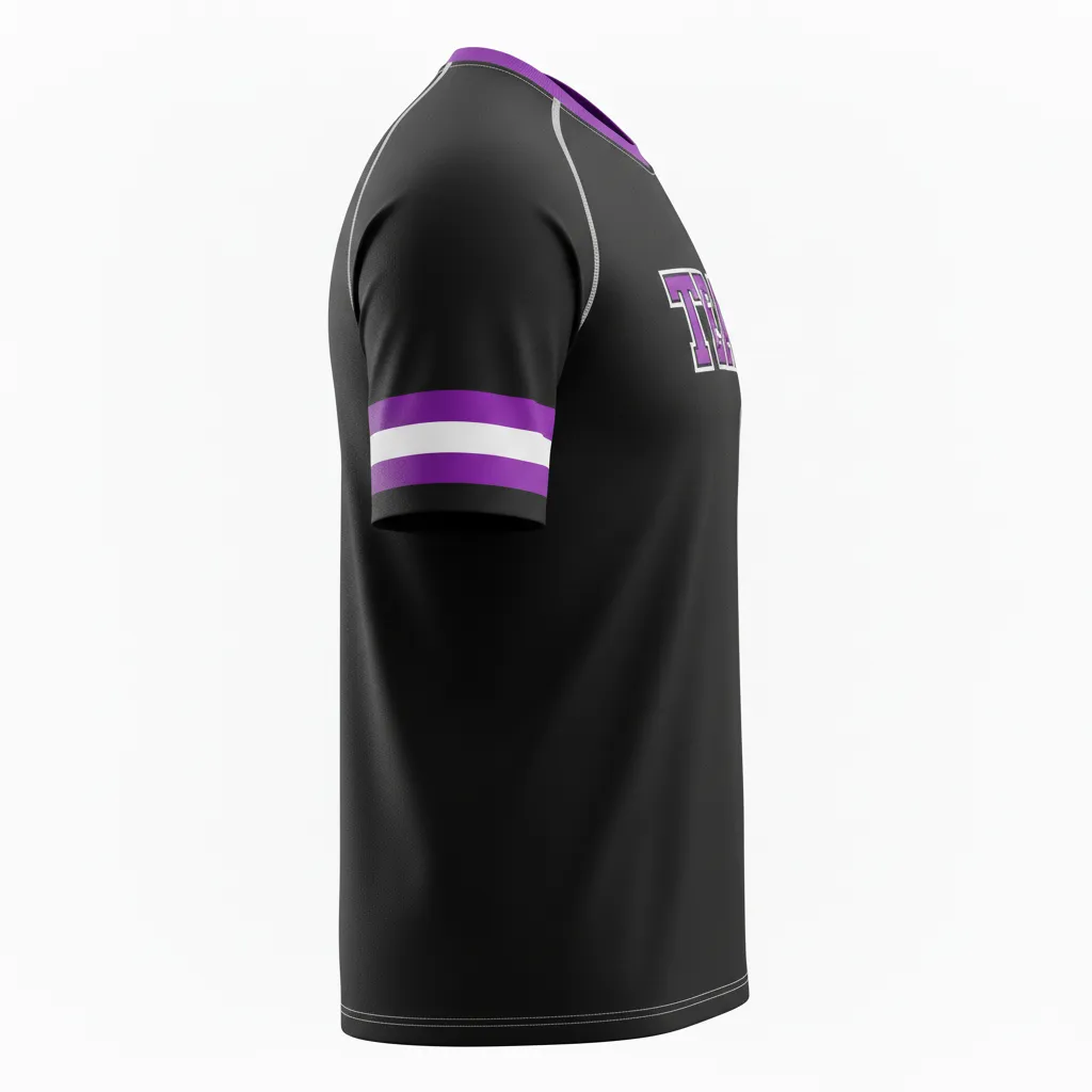 Custom Rugby Short Sleeve T Shirt - Purple, White - All Blacks - Side View - Kinexa Sportswear