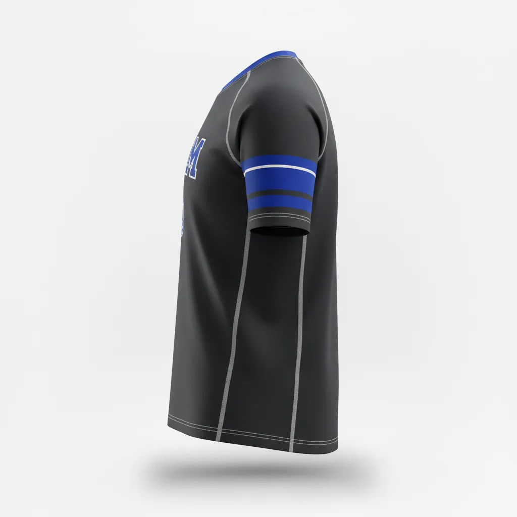 Custom Rugby Short Sleeve T Shirt - Blue, White - All Blacks Royal - Side View - Kinexa Sportswear