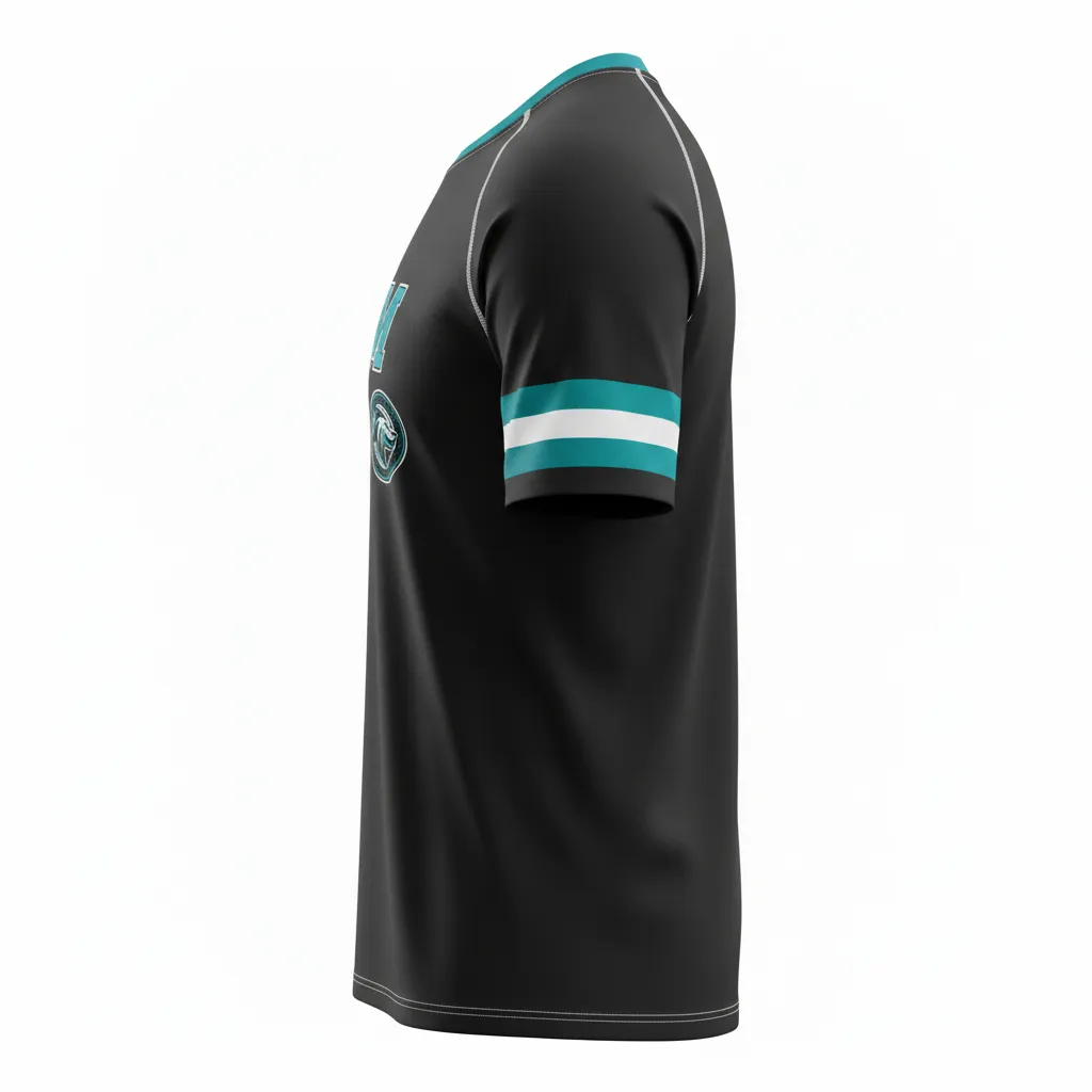 Custom Rugby Short Sleeve T Shirt - Teal, White - All Blacks - Side View - Kinexa Sportswear