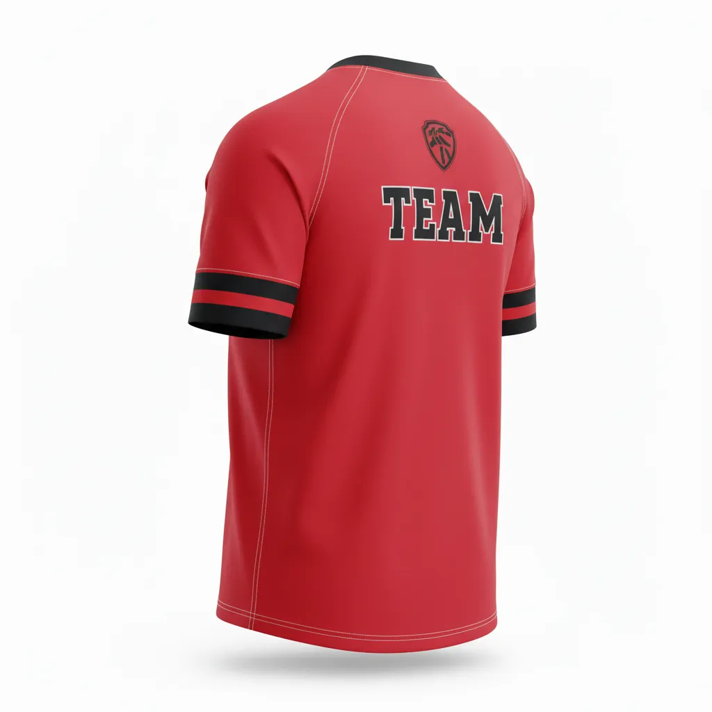Custom Rugby Short Sleeve T Shirt - Red, White - Athletic All Blacks - Back View - Kinexa Sportswear