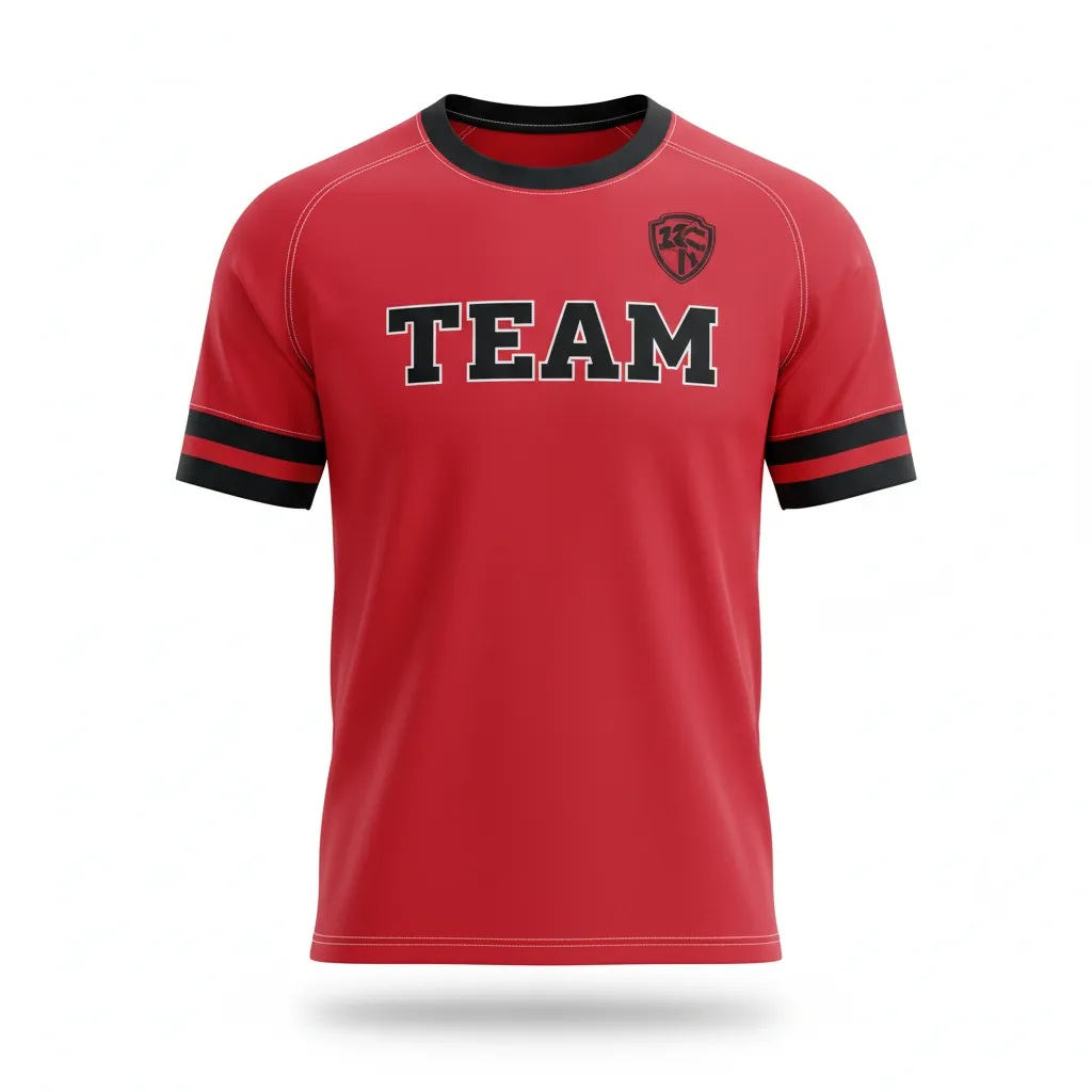 Custom Rugby Short Sleeve T Shirt - Red, White - Athletic All Blacks - Front View - Kinexa Sportswear