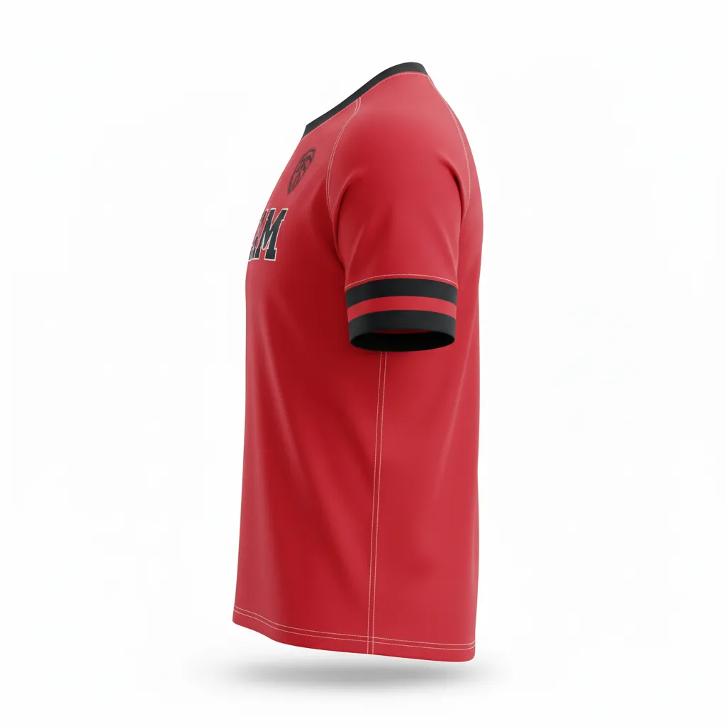 Custom Rugby Short Sleeve T Shirt - Red, White - Athletic All Blacks - Side View - Kinexa Sportswear
