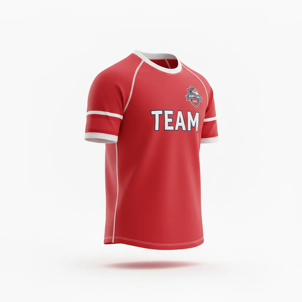 Custom Rugby Short Sleeve T Shirt - Red, White, Navy - Athletic - Front View - Kinexa Sportswear
