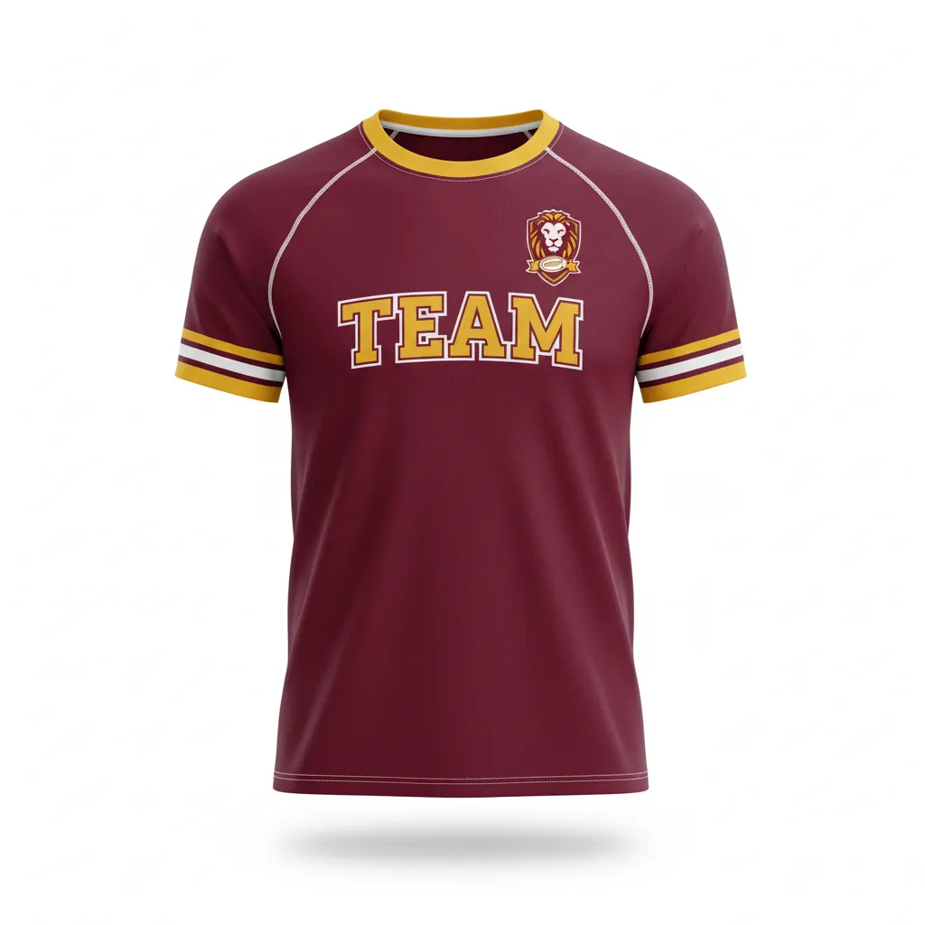 Custom Rugby Short Sleeve T Shirt - Burgundy, Gold, White - Vegas - Front View - Kinexa Sportswear