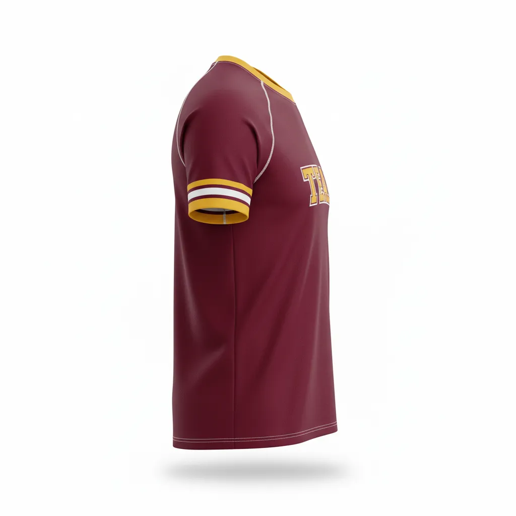 Custom Rugby Short Sleeve T Shirt - Burgundy, Gold, White - Vegas - Side View - Kinexa Sportswear