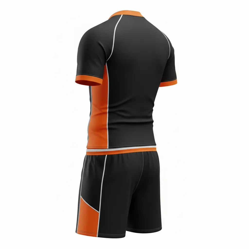 Custom Rugby Standard Rugby Uniforms - Orange, White - All Blacks - Back View - Kinexa Sportswear