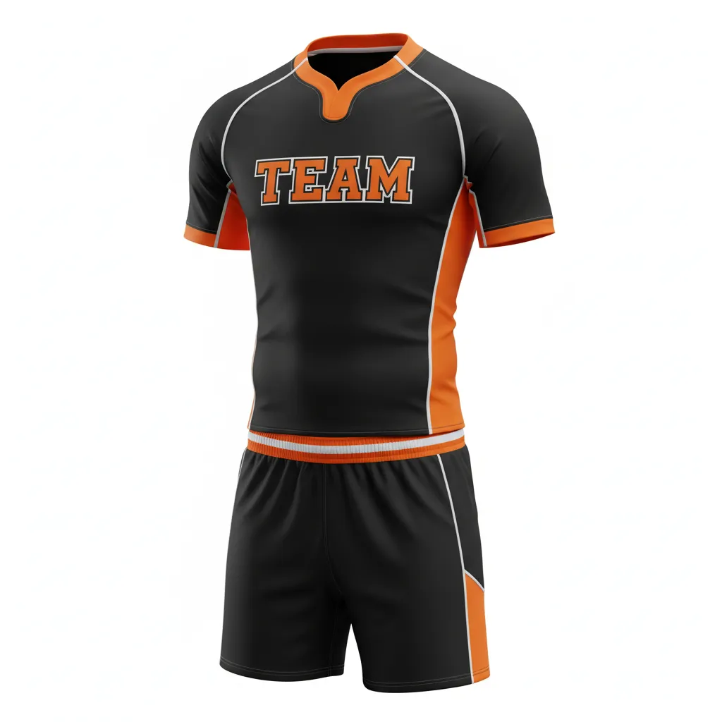 Custom Rugby Standard Rugby Uniforms - Orange, White - All Blacks - Front View - Kinexa Sportswear