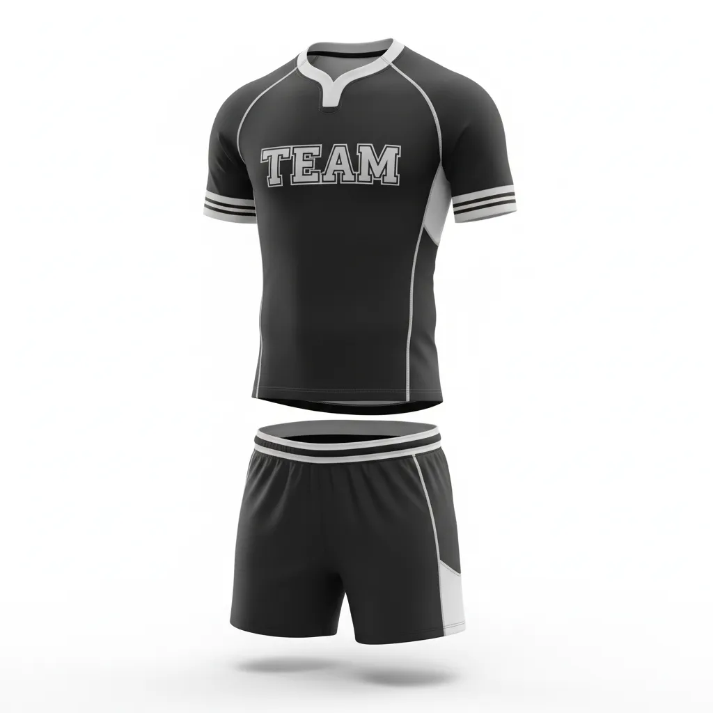 Custom Rugby Standard Rugby Uniforms - Silver, White - All Blacks - Front View - Kinexa Sportswear
