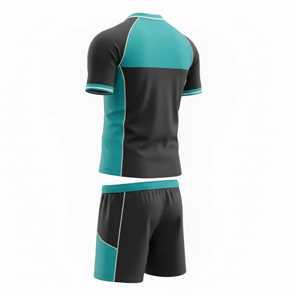 Custom Rugby Standard Rugby Uniforms - Teal, White - All Blacks - Back View - Kinexa Sportswear