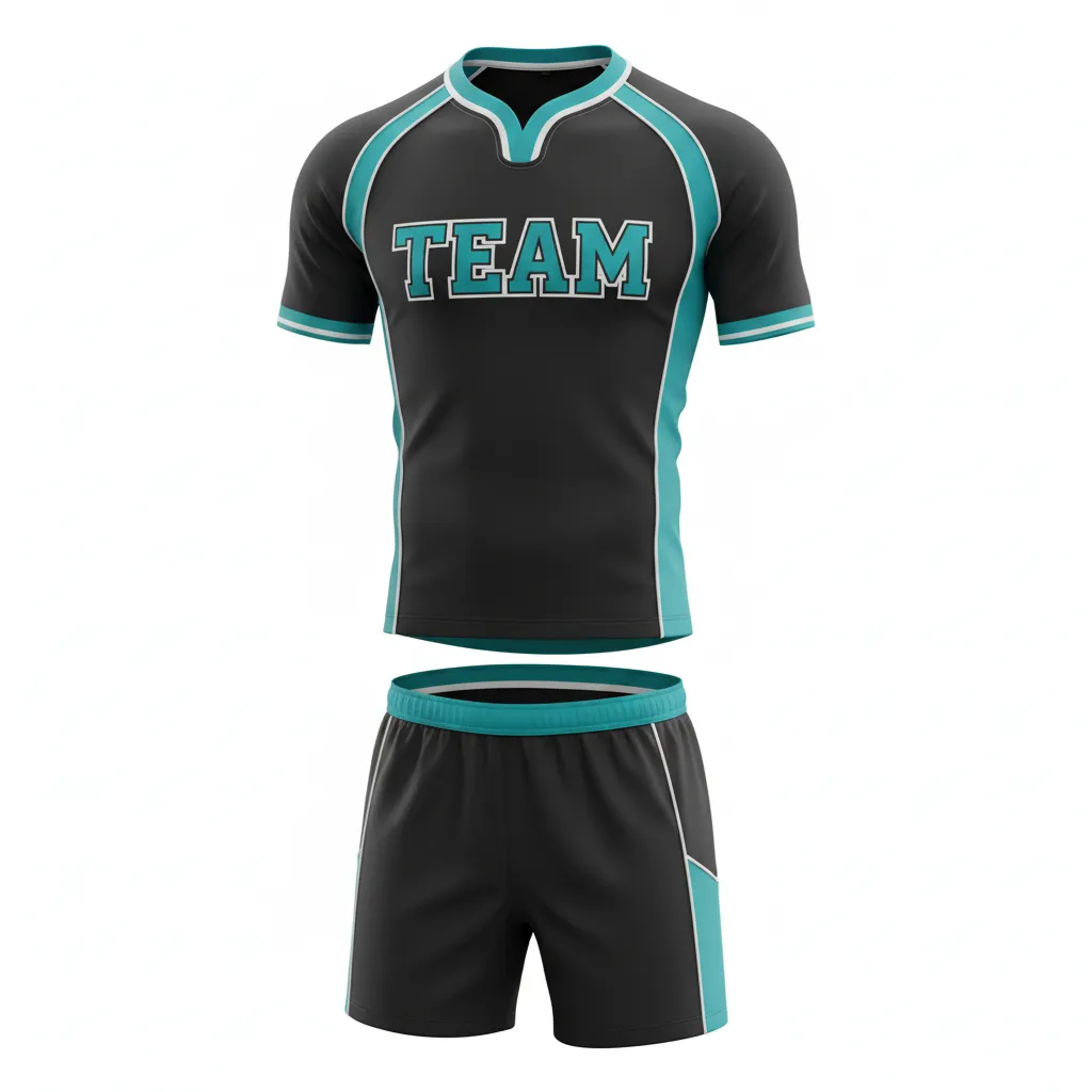 Custom Rugby Standard Rugby Uniforms - Teal, White - All Blacks - Front View - Kinexa Sportswear