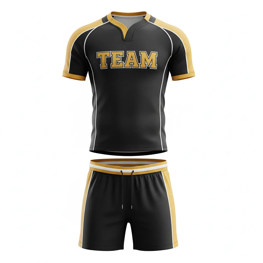 Custom Rugby Standard Rugby Uniforms - Gold, White - All Blacks Vegas - Front View - Kinexa Sportswear