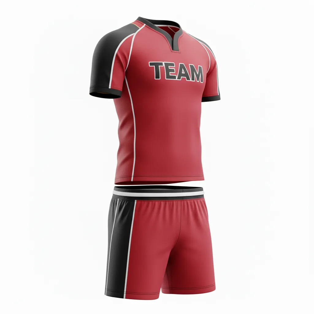 Custom Rugby Standard Rugby Uniforms - Red, White - Athletic All Blacks - Front View - Kinexa Sportswear