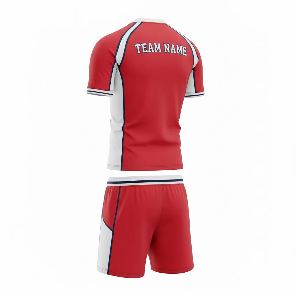 Custom Rugby Standard Rugby Uniforms - Red, White, Navy - Athletic - Back View - Kinexa Sportswear