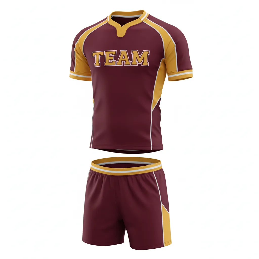 Custom Rugby Standard Rugby Uniforms - Burgundy, Gold, White - Vegas - Front View - Kinexa Sportswear