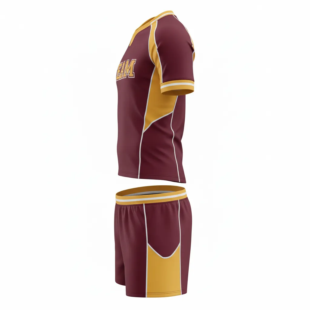 Custom Rugby Standard Rugby Uniforms - Burgundy, Gold, White - Vegas - Side View - Kinexa Sportswear