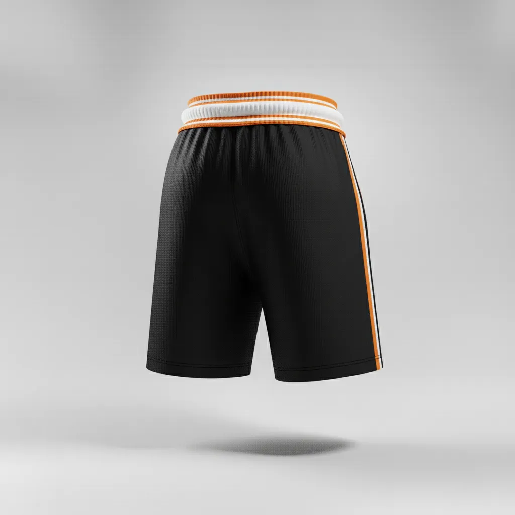Custom Rugby Stripped Band Shorts - Orange, White - All Blacks - Back View - Kinexa Sportswear