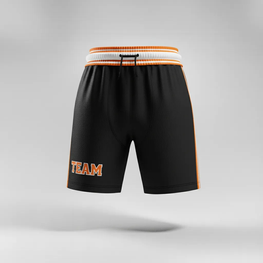Custom Rugby Stripped Band Shorts - Orange, White - All Blacks - Front View - Kinexa Sportswear