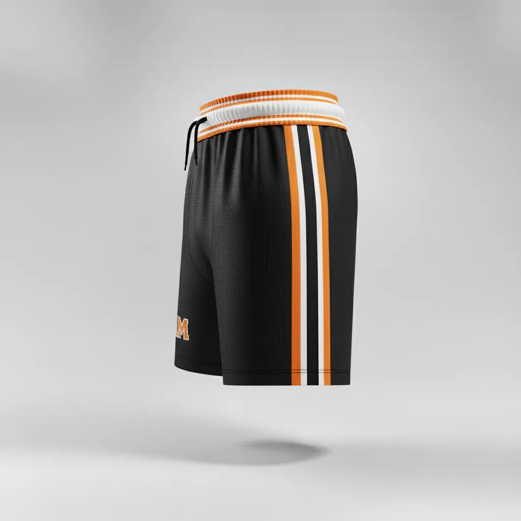 Custom Rugby Stripped Band Shorts - Orange, White - All Blacks - Side View - Kinexa Sportswear