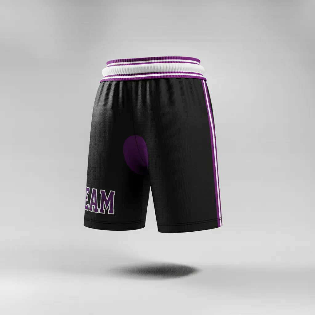 Custom Rugby Stripped Band Shorts - Purple, White - All Blacks - Front View - Kinexa Sportswear