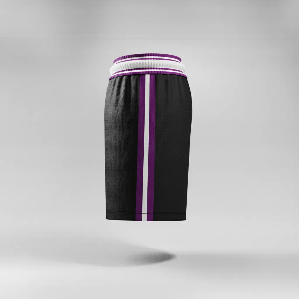 Custom Rugby Stripped Band Shorts - Purple, White - All Blacks - Side View - Kinexa Sportswear