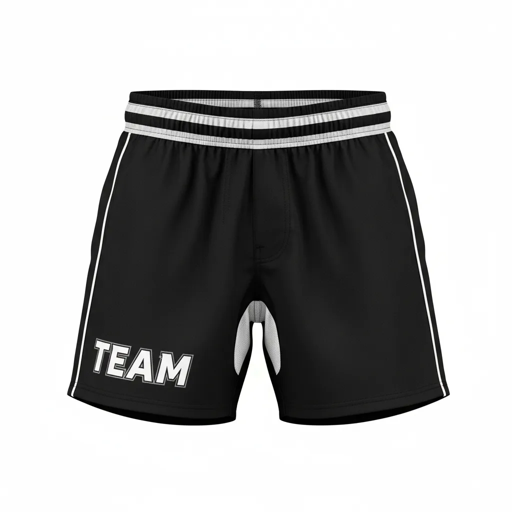 Custom Rugby Stripped Band Shorts - White, Silver - All Blacks - Front View - Kinexa Sportswear