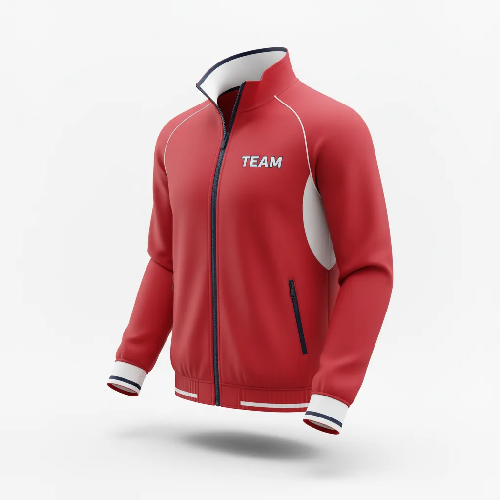 Custom Rugby Track Jacket - Red, White, Navy - Athletic - Front View - Kinexa Sportswear