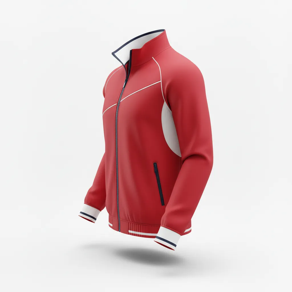Custom Rugby Track Jacket - Red, White, Navy - Athletic - Side View - Kinexa Sportswear