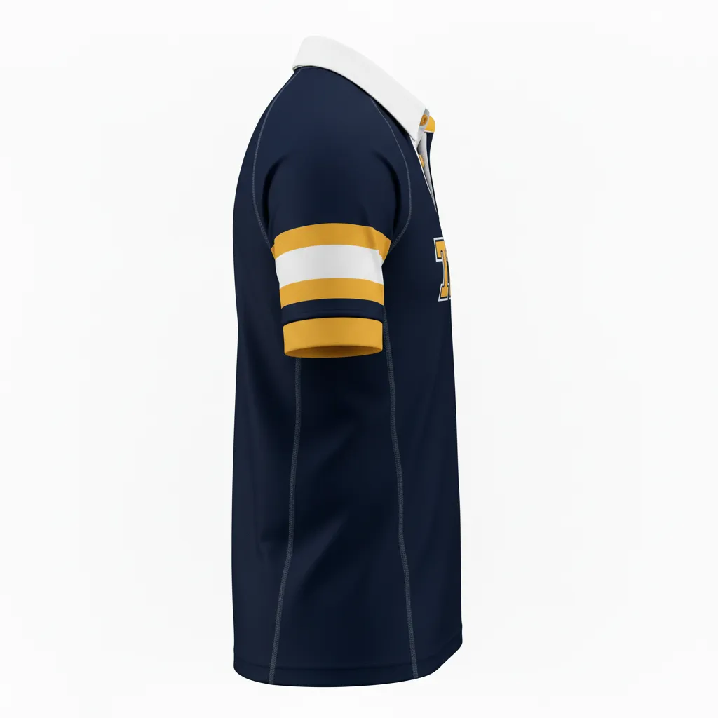 Custom Rugby Traditional Button Collar Jersey - Custom Design - Buttoncollarjersey Allblacksvegasgoldwhite - Side View - Kinexa Sportswear