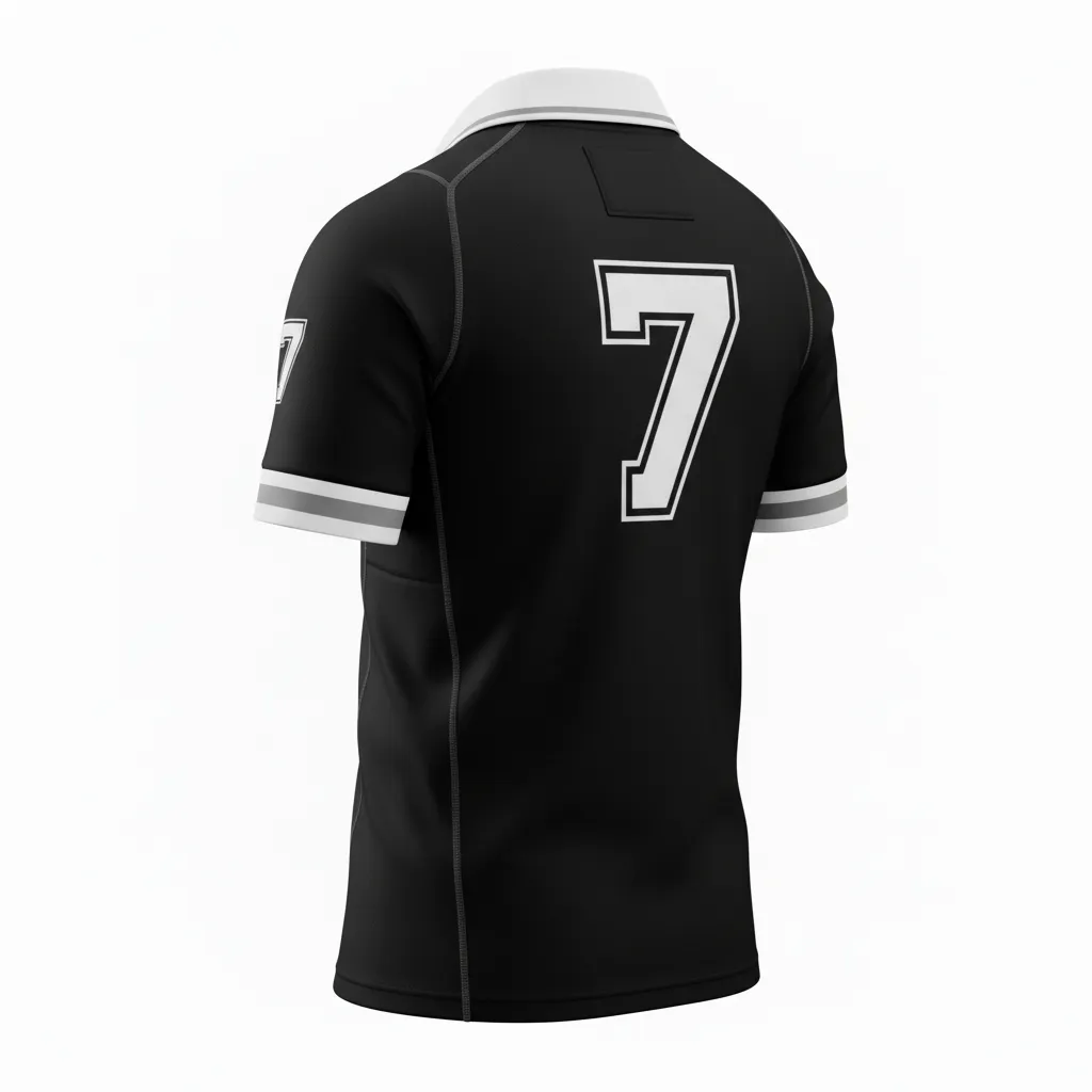 Custom Rugby Traditional Button Collar Jersey - Custom Design - Buttoncollarjersey Allblackswhitesilver - Back View - Kinexa Sportswear