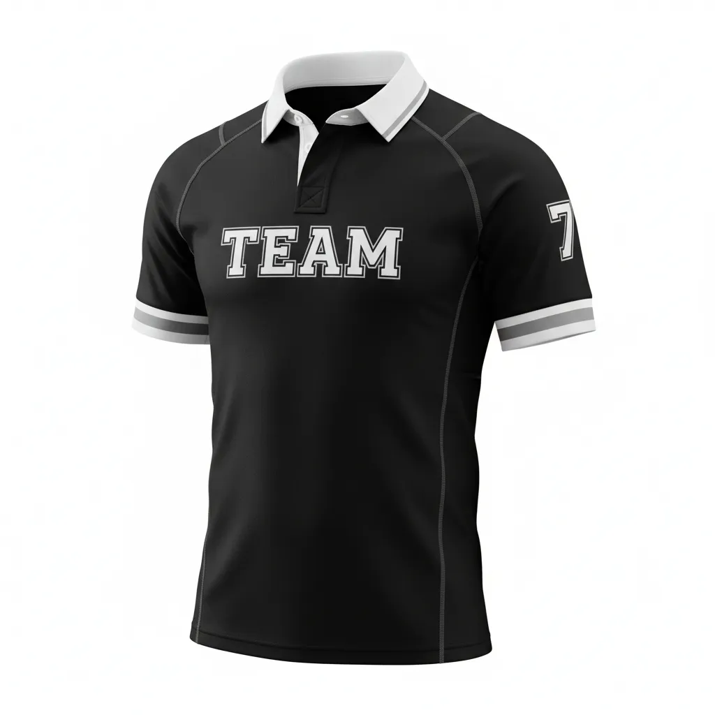 Custom Rugby Traditional Button Collar Jersey - Custom Design - Buttoncollarjersey Allblackswhitesilver - Front View - Kinexa Sportswear
