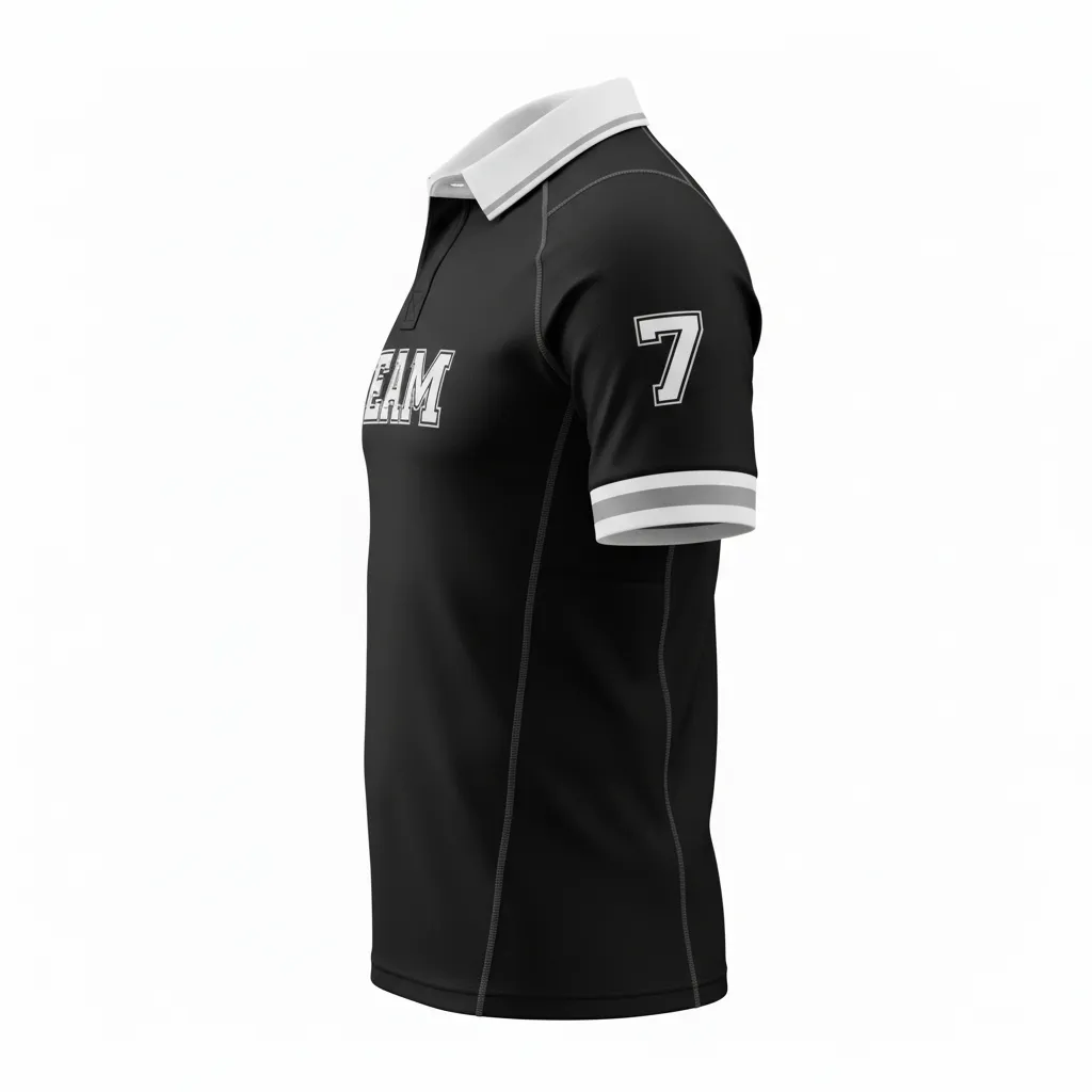 Custom Rugby Traditional Button Collar Jersey - Custom Design - Buttoncollarjersey Allblackswhitesilver - Side View - Kinexa Sportswear