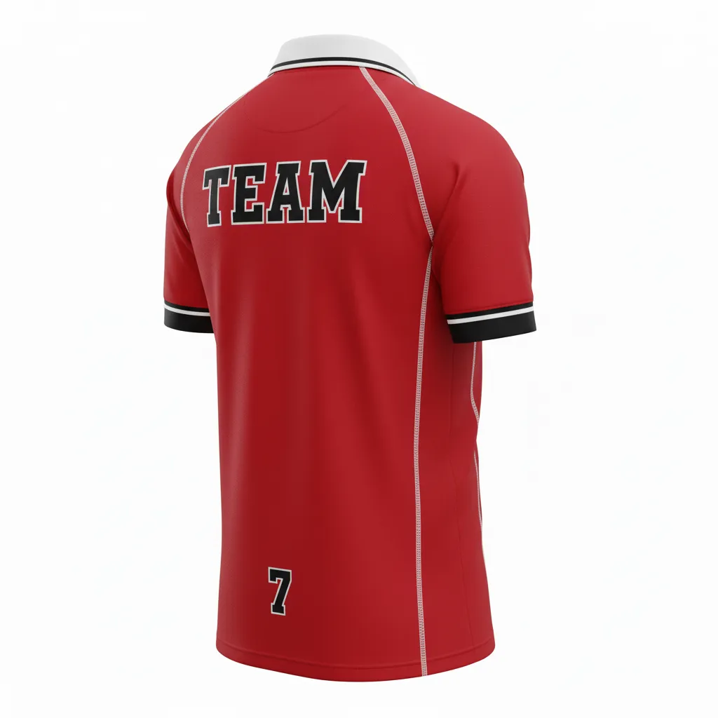 Custom Rugby Traditional Button Collar Jersey - Custom Design - Buttoncollarjersey Athleticredallblackswhite - Back View - Kinexa Sportswear