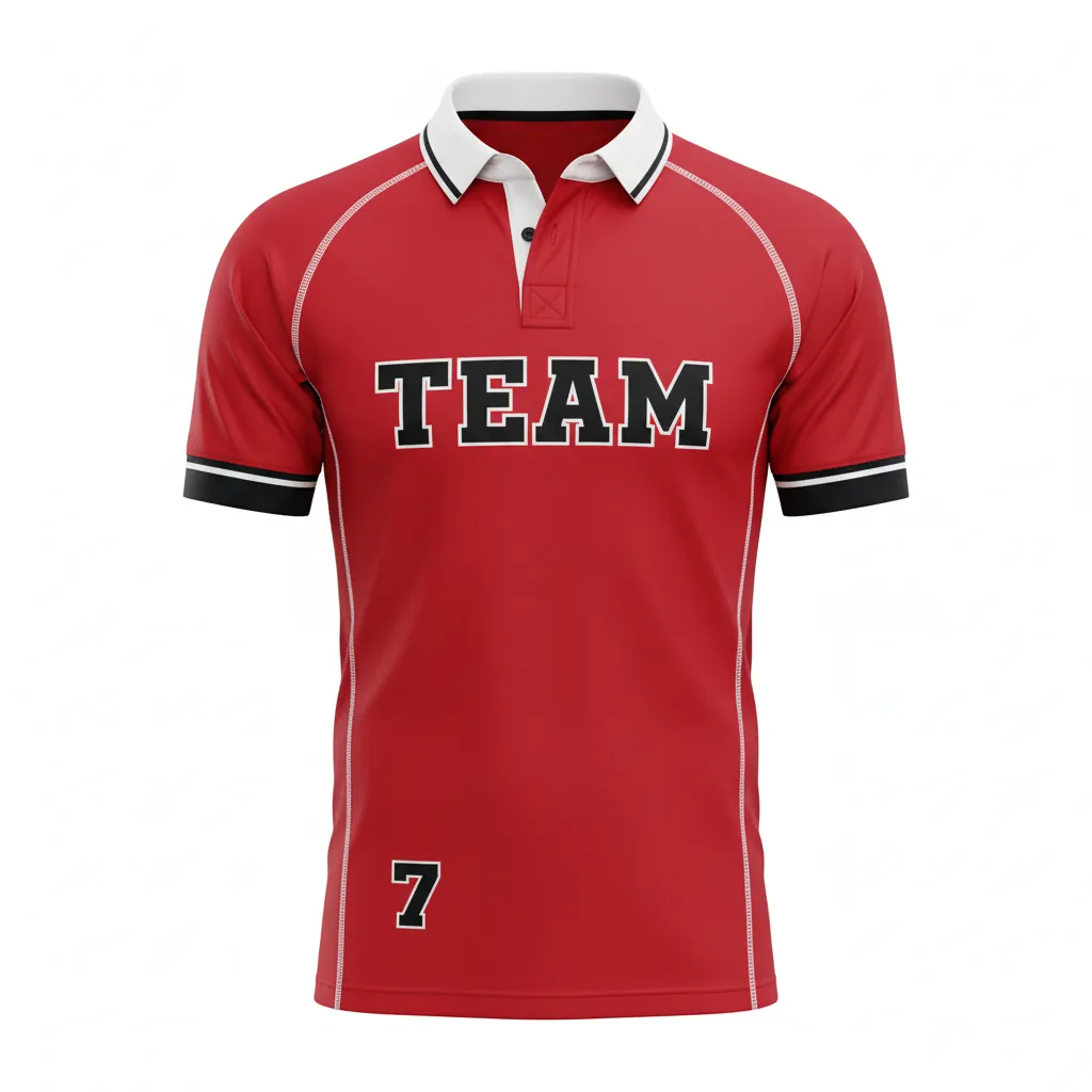 Custom Rugby Traditional Button Collar Jersey - Custom Design - Buttoncollarjersey Athleticredallblackswhite - Front View - Kinexa Sportswear