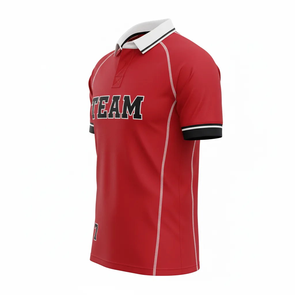 Custom Rugby Traditional Button Collar Jersey - Custom Design - Buttoncollarjersey Athleticredallblackswhite - Side View - Kinexa Sportswear