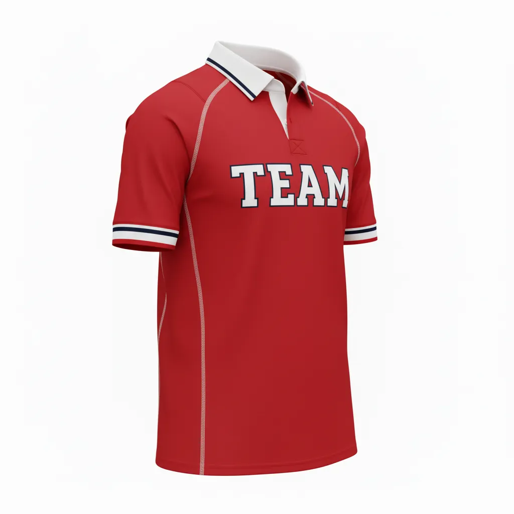 Custom Rugby Traditional Button Collar Jersey - Custom Design - Buttoncollarjersey Athleticredwhitenavy - Front View - Kinexa Sportswear