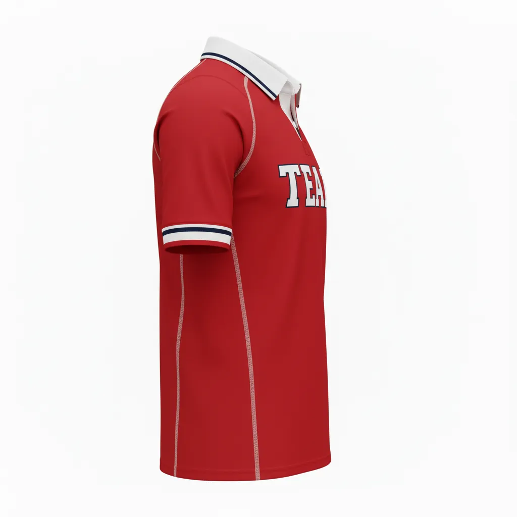 Custom Rugby Traditional Button Collar Jersey - Custom Design - Buttoncollarjersey Athleticredwhitenavy - Side View - Kinexa Sportswear