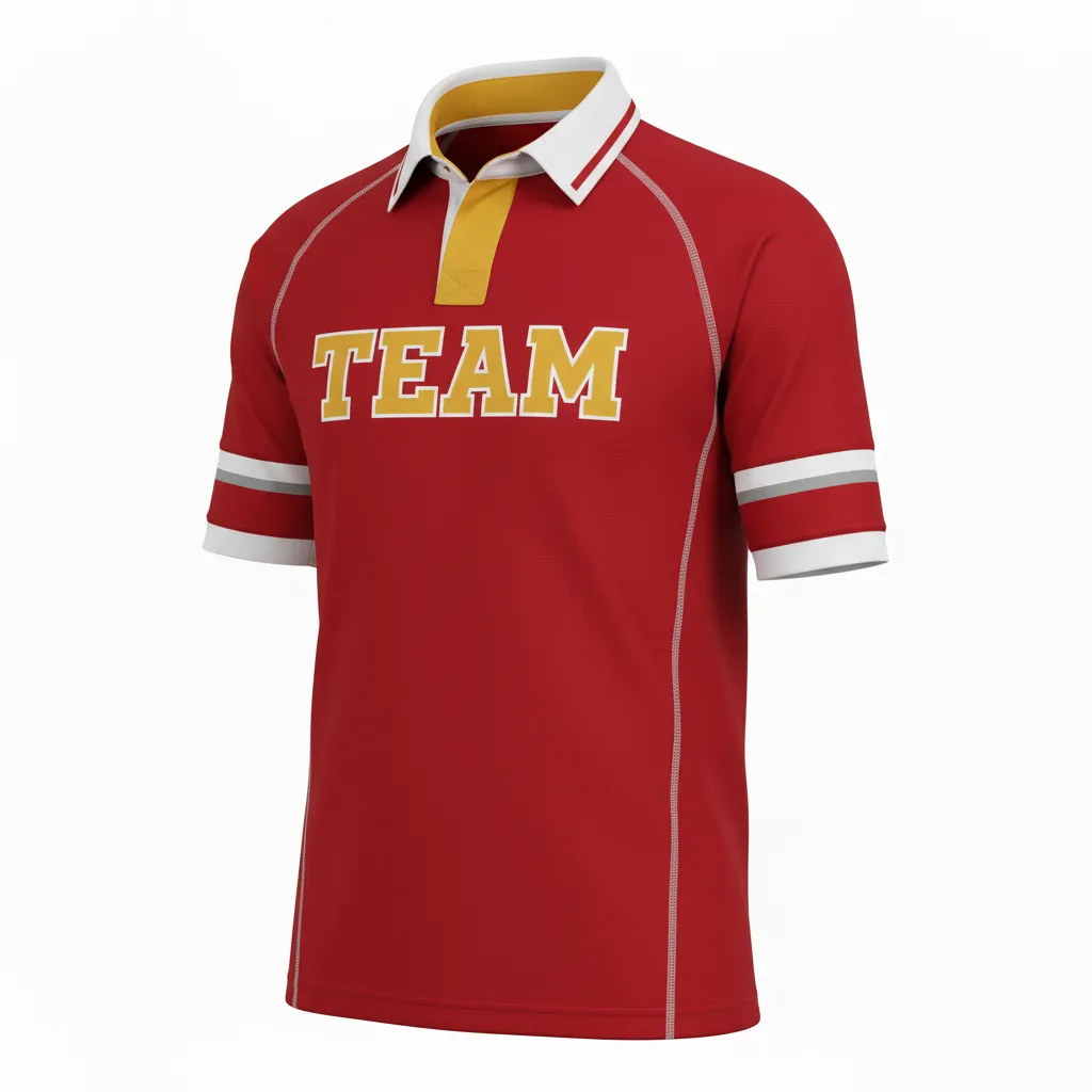 Custom Rugby Traditional Button Collar Jersey - Custom Design - Buttoncollarjersey Burgundyvegasgoldwhite - Front View - Kinexa Sportswear