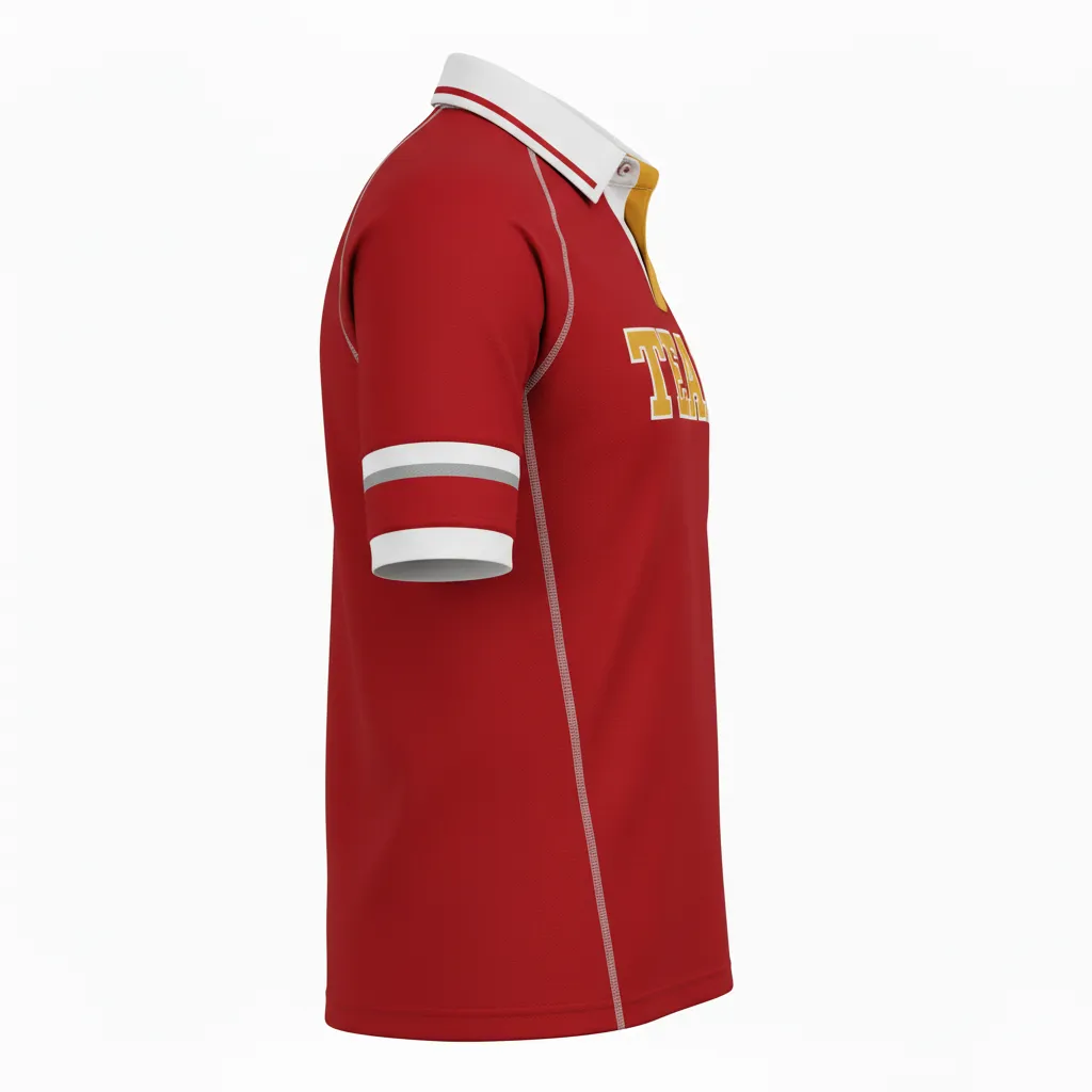 Custom Rugby Traditional Button Collar Jersey - Custom Design - Buttoncollarjersey Burgundyvegasgoldwhite - Side View - Kinexa Sportswear