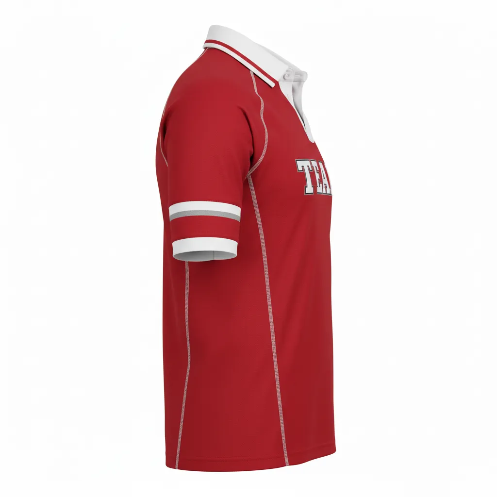 Custom Rugby Traditional Button Collar Jersey - Custom Design - Buttoncollarjersey Cardinalwhitesilver - Side View - Kinexa Sportswear