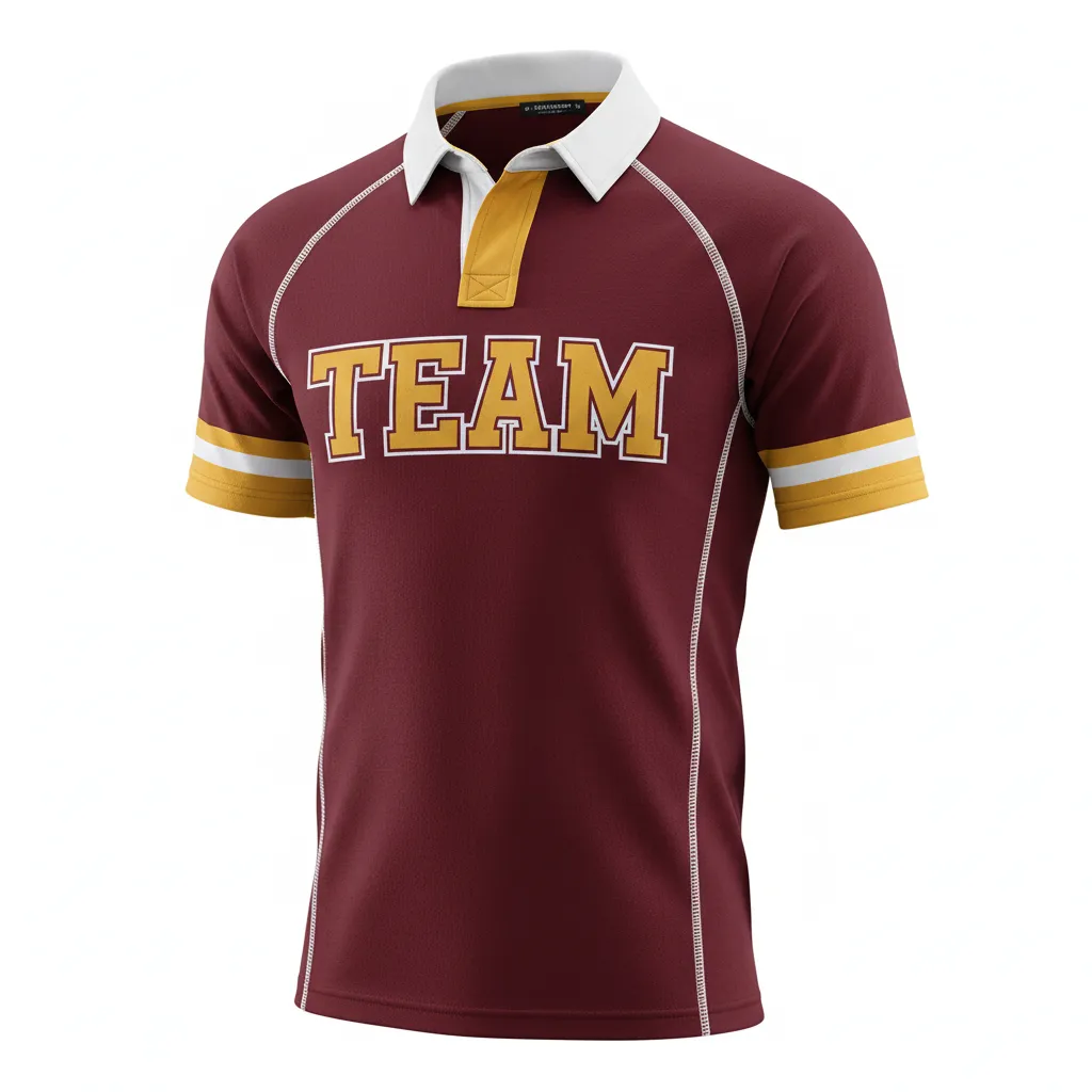 Custom Rugby Traditional Button Collar Jersey - Custom Design - Buttoncollarjersey Maroonvegasgoldwhite - Front View - Kinexa Sportswear