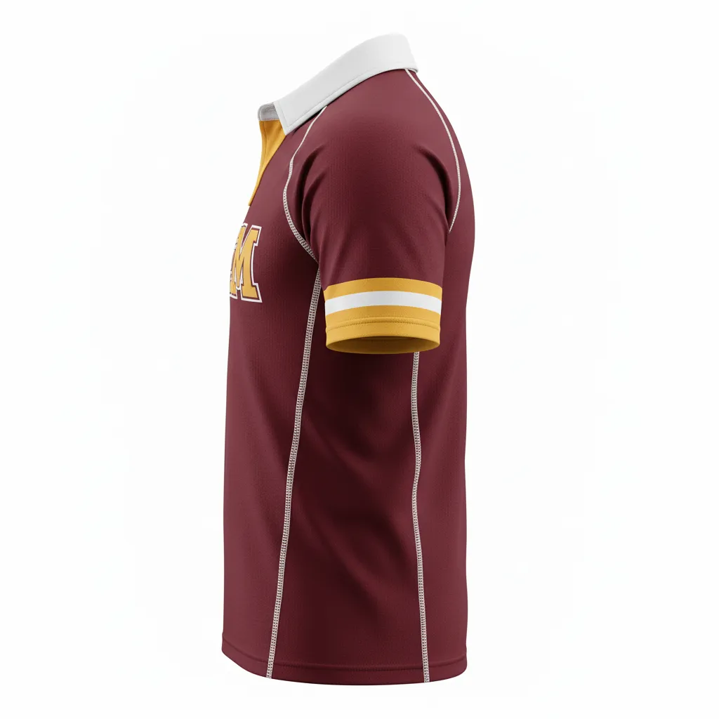 Custom Rugby Traditional Button Collar Jersey - Custom Design - Buttoncollarjersey Maroonvegasgoldwhite - Side View - Kinexa Sportswear