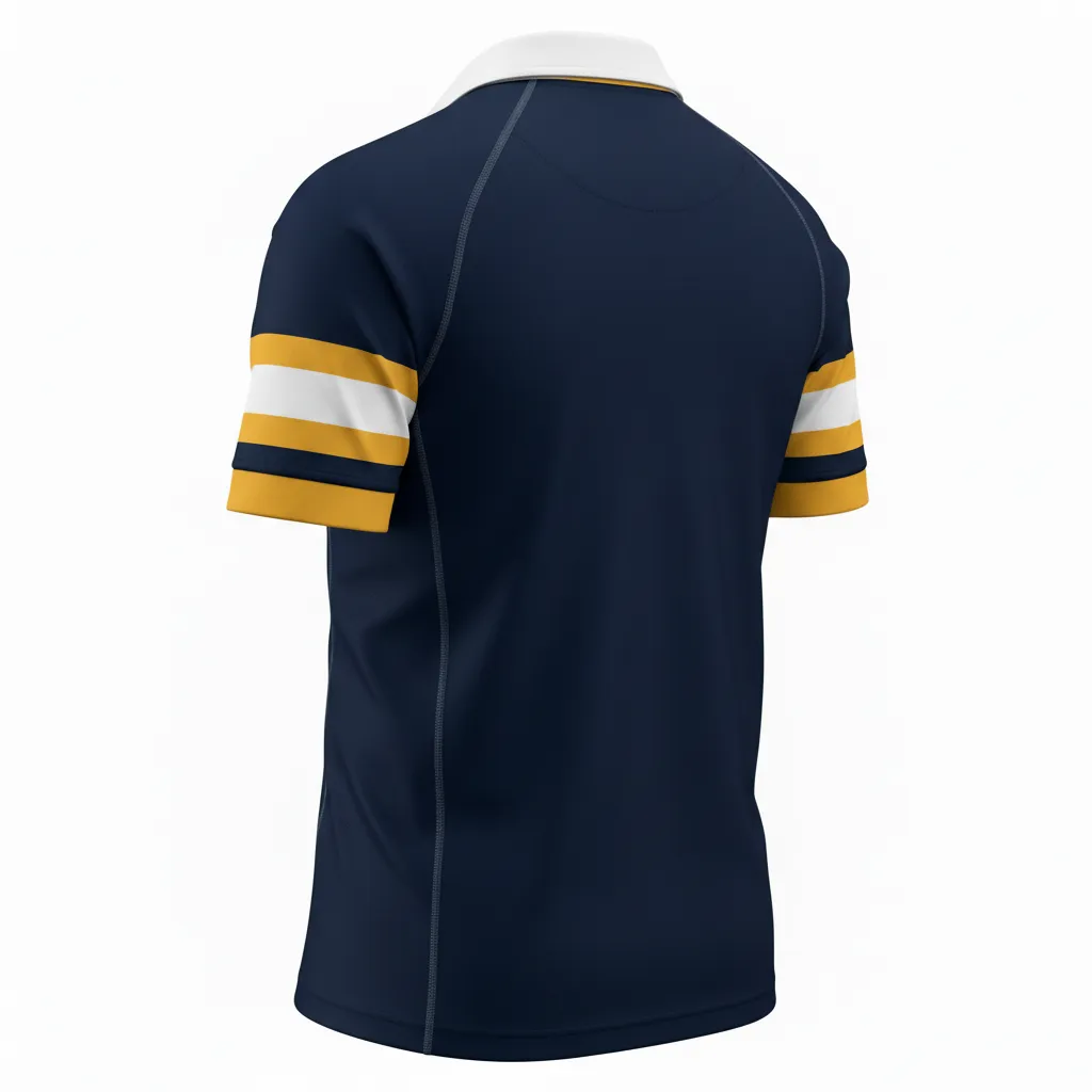 Custom Rugby Traditional Button Collar Jersey - Custom Design - Buttoncollarjersey Navyvegasgoldwhite - Back View - Kinexa Sportswear