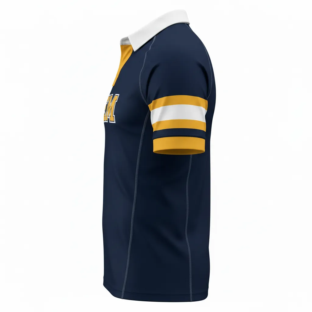 Custom Rugby Traditional Button Collar Jersey - Custom Design - Buttoncollarjersey Navyvegasgoldwhite - Side View - Kinexa Sportswear