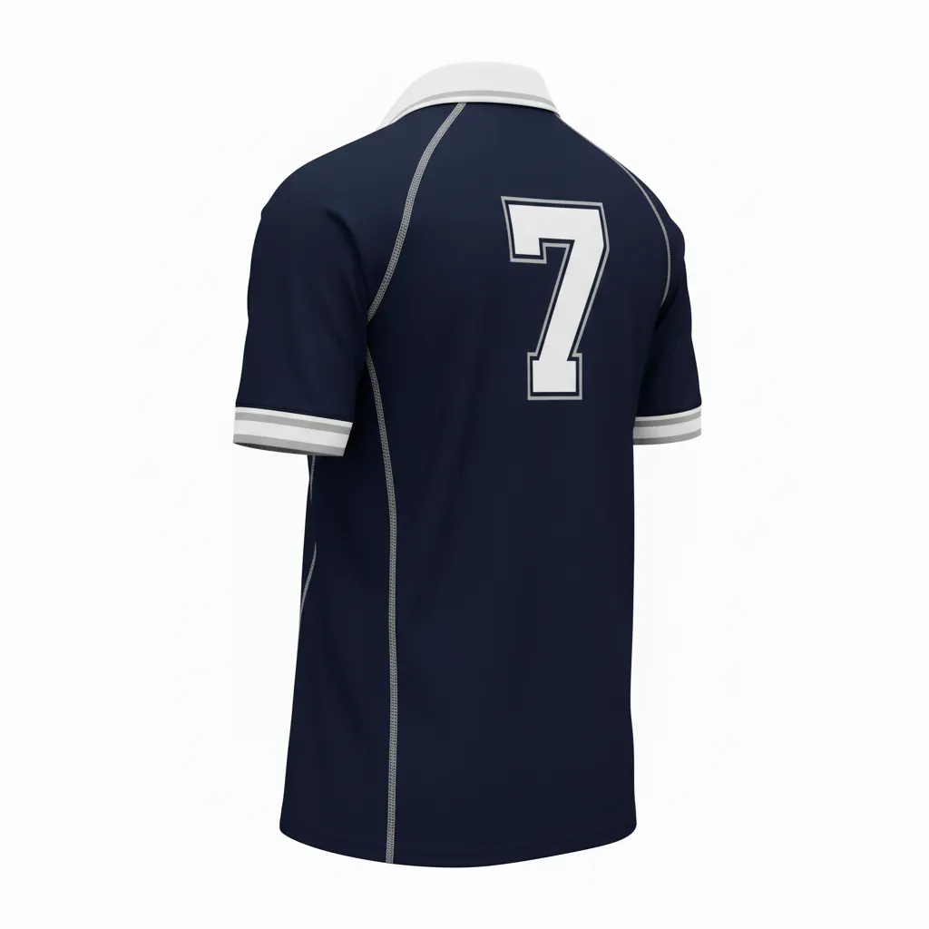 Custom Rugby Traditional Button Collar Jersey - Custom Design - Buttoncollarjersey Navywhitesilver - Back View - Kinexa Sportswear