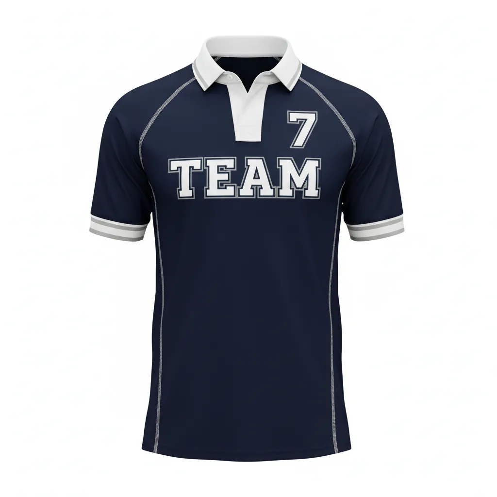 Custom Rugby Traditional Button Collar Jersey - Custom Design - Buttoncollarjersey Navywhitesilver - Front View - Kinexa Sportswear