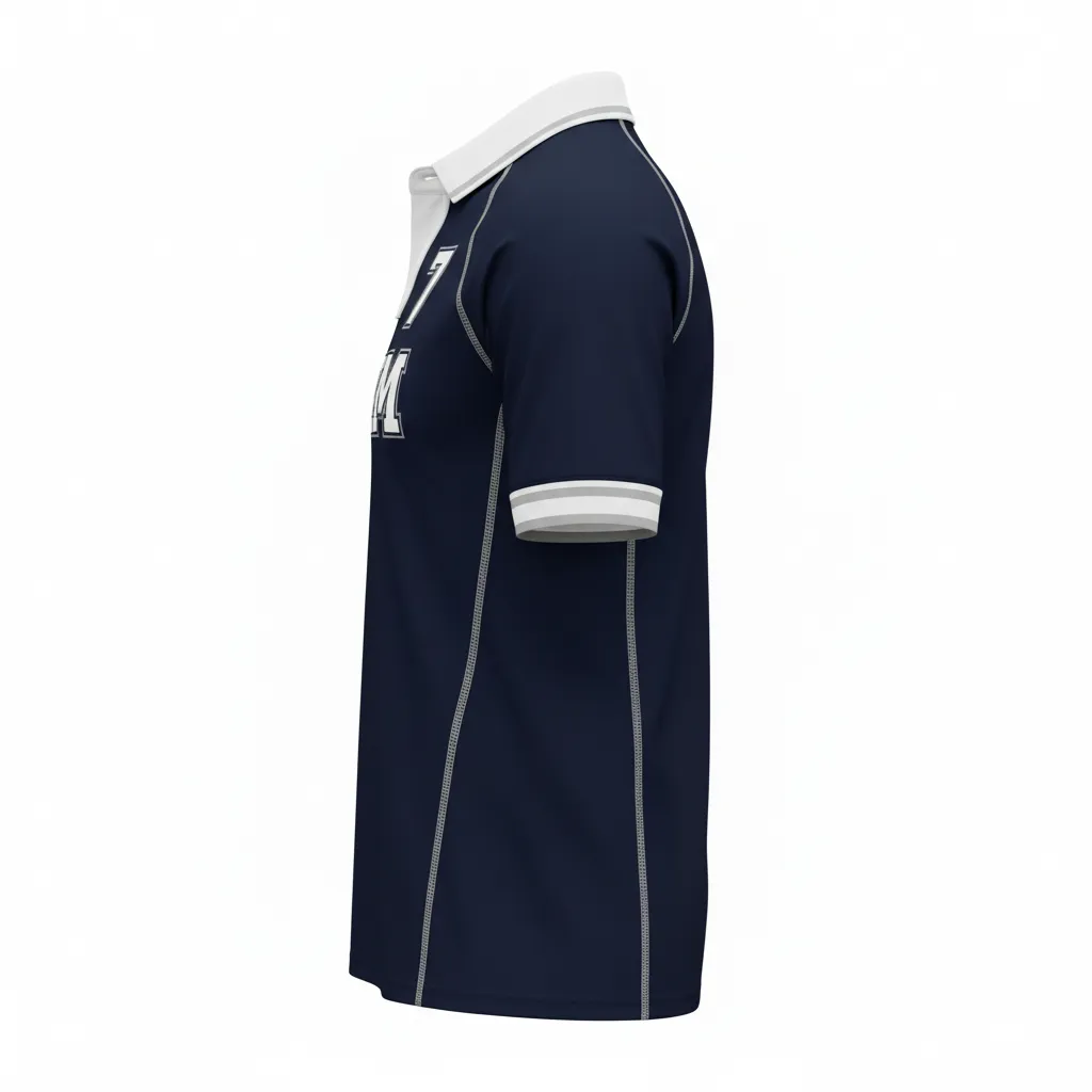 Custom Rugby Traditional Button Collar Jersey - Custom Design - Buttoncollarjersey Navywhitesilver - Side View - Kinexa Sportswear