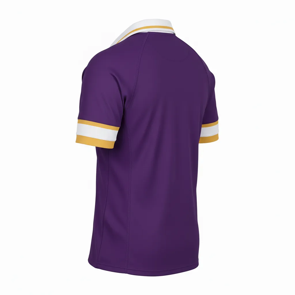 Custom Rugby Traditional Button Collar Jersey - Custom Design - Buttoncollarjersey Purplevegasgoldwhite - Back View - Kinexa Sportswear