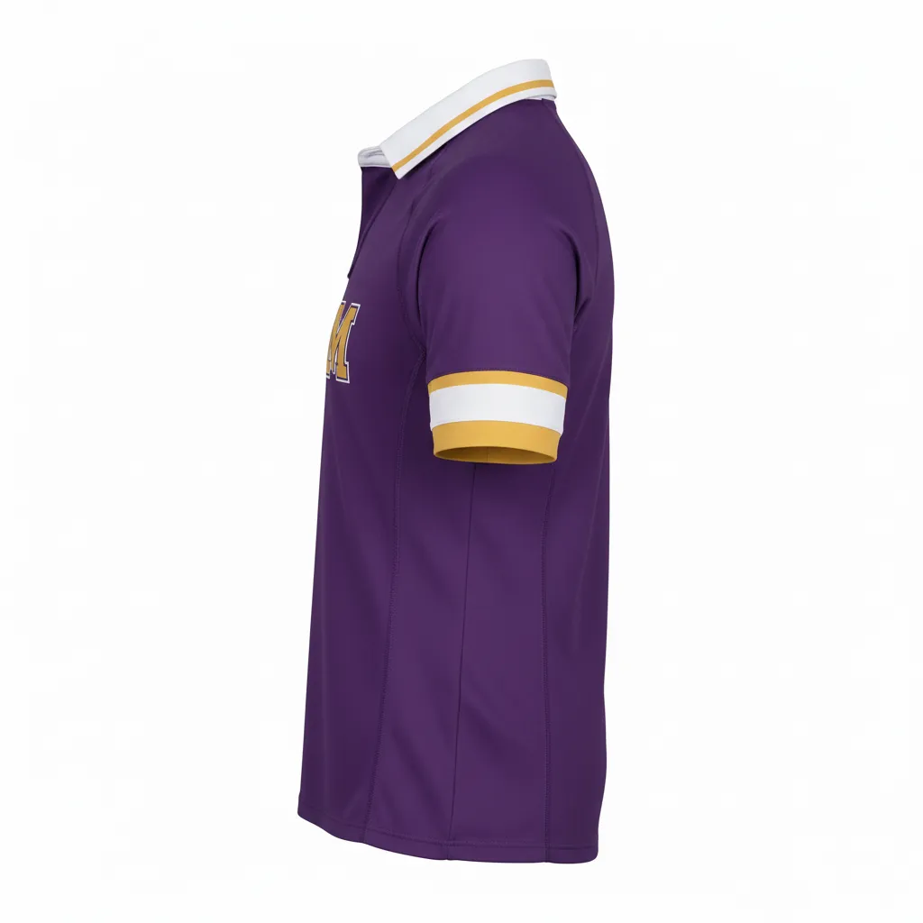 Custom Rugby Traditional Button Collar Jersey - Custom Design - Buttoncollarjersey Purplevegasgoldwhite - Side View - Kinexa Sportswear
