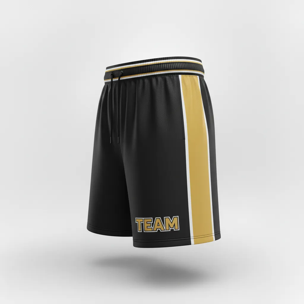 Custom Rugby Training Shorts - Gold, White - All Blacks Vegas - Side View - Kinexa Sportswear