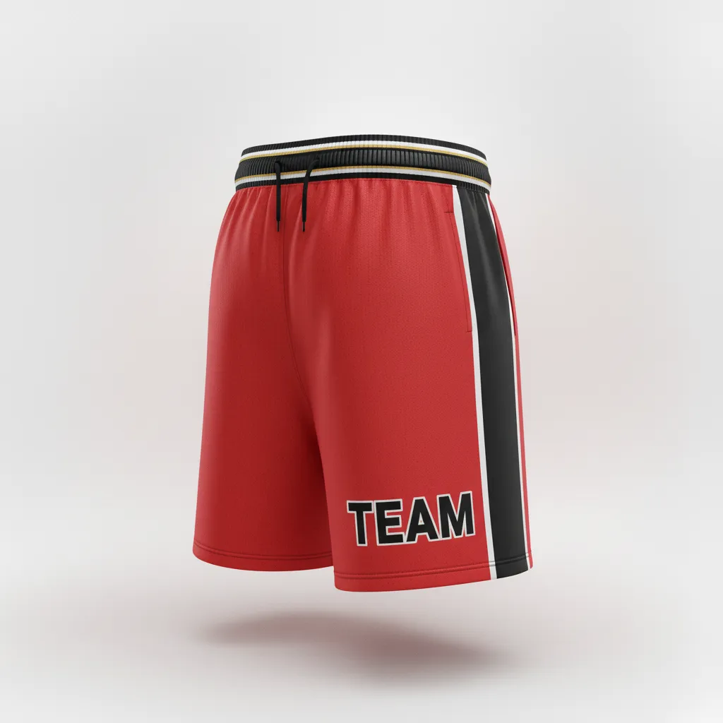 Custom Rugby Training Shorts - Red, White - Athletic All Blacks - Front View - Kinexa Sportswear